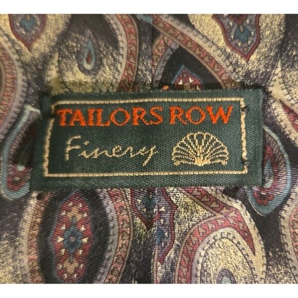 Tailors Row Finery Mens Necktie Tie Silk Paisley Wide 4 X 59 in Brown Blue NWT - Picture 3 of 7